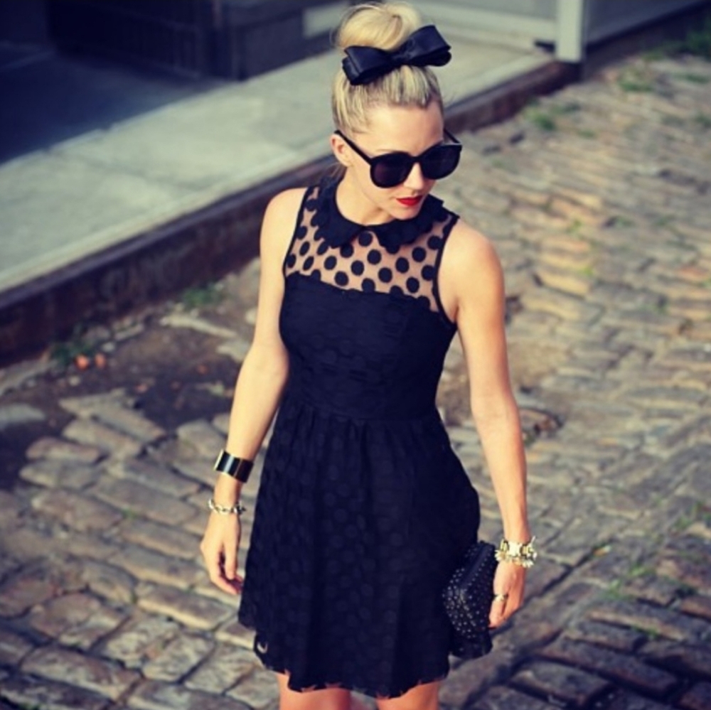 Collared Polka Dot Mesh Dress